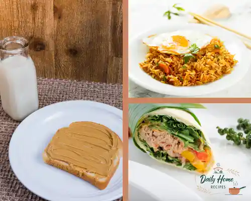 Collage of five affordable protein-rich lunches for under $5