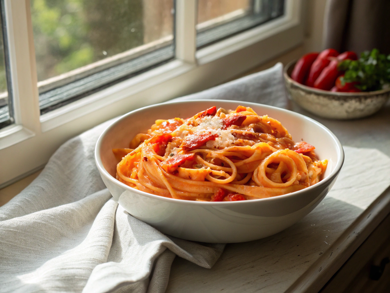 High Protein Creamy Roasted Red Pepper Pasta