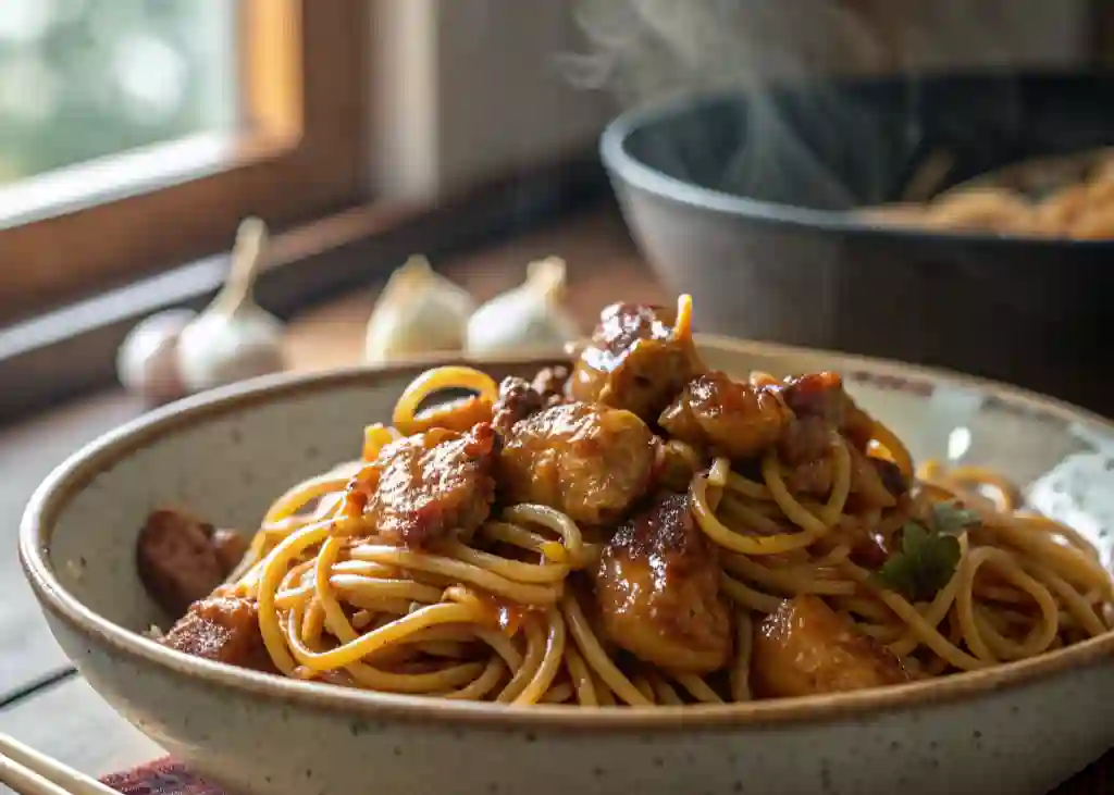 Sticky Garlic Chicken Noodles (Easy Weeknight Dinner)